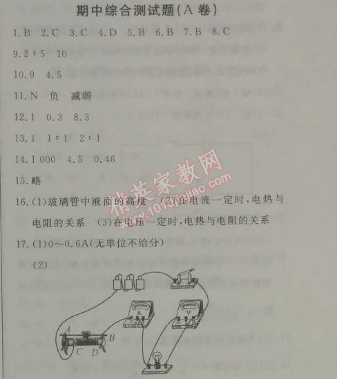 2014年鐘書金牌新教材全練九年級(jí)物理下冊(cè)滬教版 期中綜合測(cè)試題