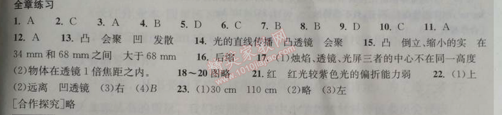 2014年长江作业本同步练习册八年级物理上册人教版 第五章