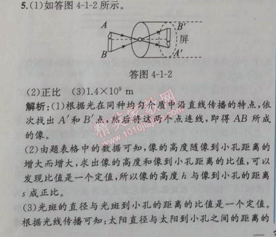 2014年同步導學案課時練八年級物理上冊人教版 第四章1節(jié)