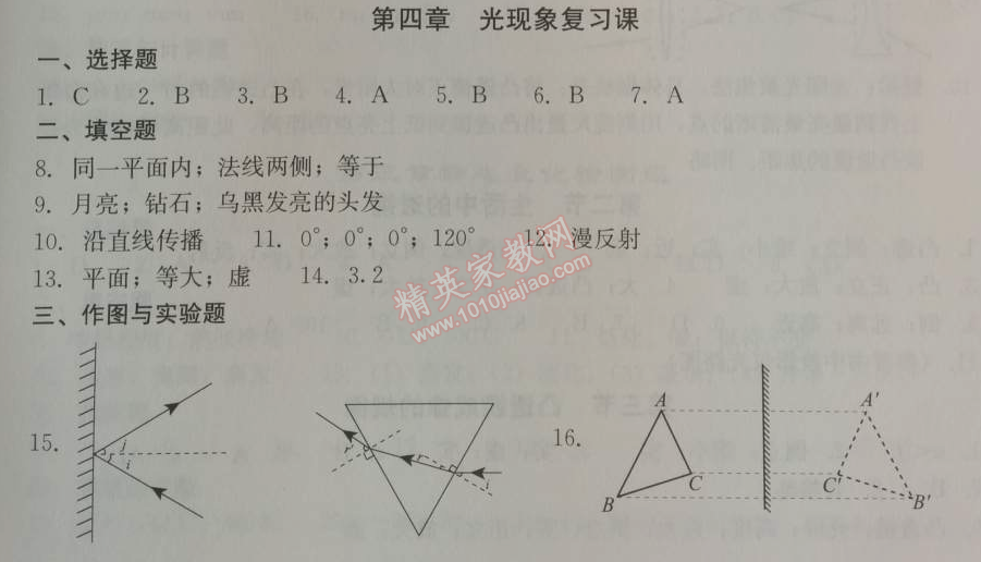 2014年學(xué)習(xí)探究診斷八年級物理上冊人教版 第四章復(fù)習(xí)課