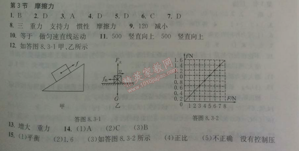 2014年長江作業(yè)本同步練習(xí)冊八年級物理下冊人教版 第三節(jié)