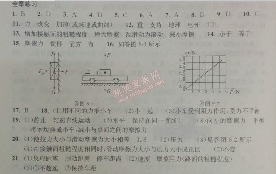 2014年長江作業(yè)本同步練習(xí)冊八年級物理下冊人教版 第三節(jié)