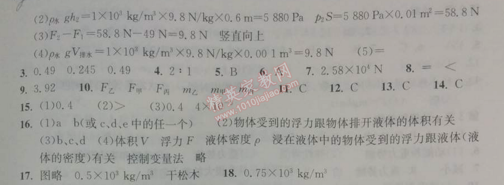 2014年長江作業(yè)本同步練習冊八年級物理下冊人教版 第二節(jié)