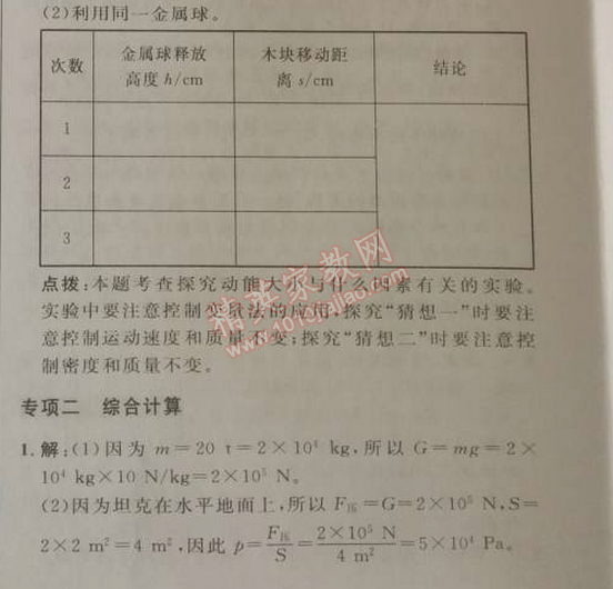 2014年综合应用创新题典中点八年级物理下册人教版 期末复习专项卷