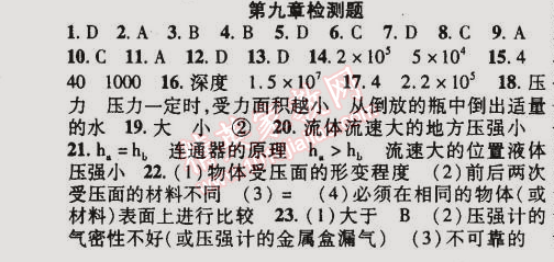 2015年金榜行動八年級物理下冊人教版 第九章檢測題