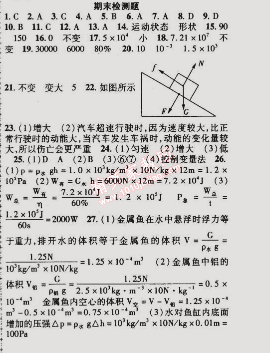 2015年金榜行動(dòng)八年級(jí)物理下冊(cè)人教版 期末檢測(cè)題