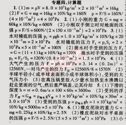 2015年金榜行动八年级物理下册人教版 专题四