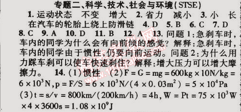 2015年金榜行動(dòng)八年級(jí)物理下冊(cè)人教版 專題二