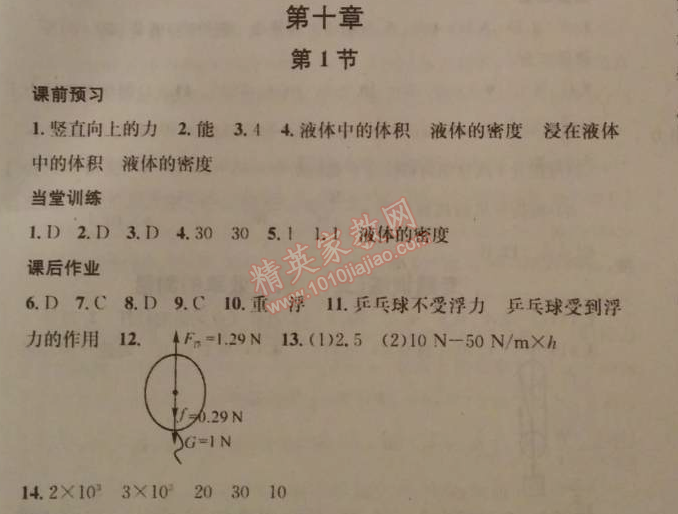 2014年名校课堂助教型教辅八年级物理下册人教版 第十章1节