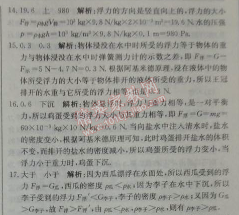 2014年1加1轻巧夺冠优化训练八年级物理下册人教版银版 第十章综合检测题