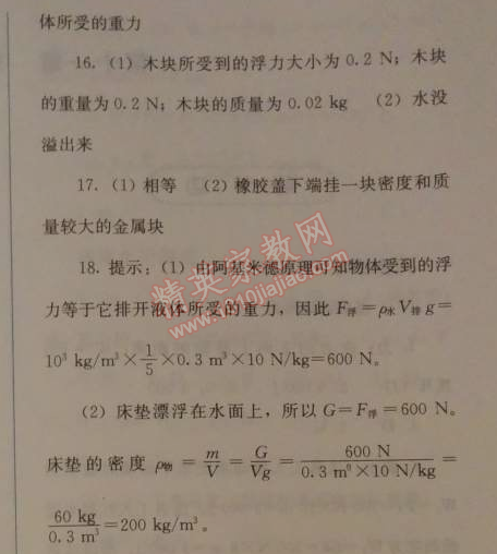 2014年人教金學典同步解析與測評八年級物理下冊人教版 本章水平測試