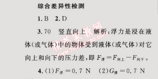 2015年同步轻松练习八年级物理下册人教版 综合差异性检测