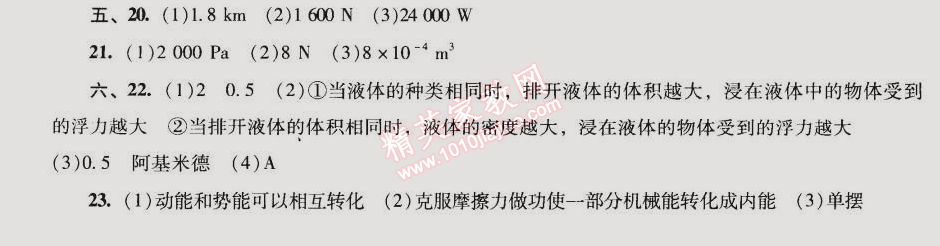 2015年新課程學習輔導八年級物理下冊人教版 期末能力測試