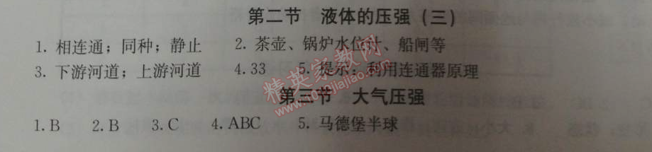 2014年學(xué)習(xí)探究診斷八年級物理下冊人教版 第九章