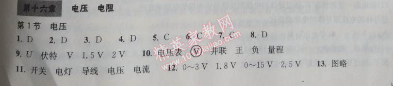 2014年長江作業(yè)本同步練習冊九年級物理上冊人教版 十六章1