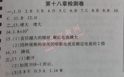 2014年高效課時通10分鐘掌控課堂九年級物理上冊人教版 十八章檢測卷