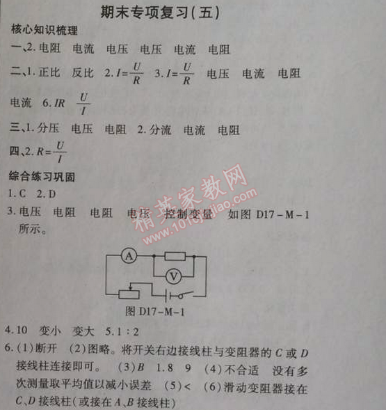 2014年高效课时通10分钟掌控课堂九年级物理上册人教版 期末专项复习5