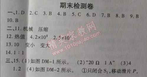 2014年高效课时通10分钟掌控课堂九年级物理上册人教版 期末检测卷