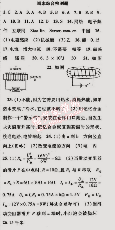 2015年金榜行動(dòng)九年級(jí)物理下冊(cè)人教版 期末綜合檢測(cè)題