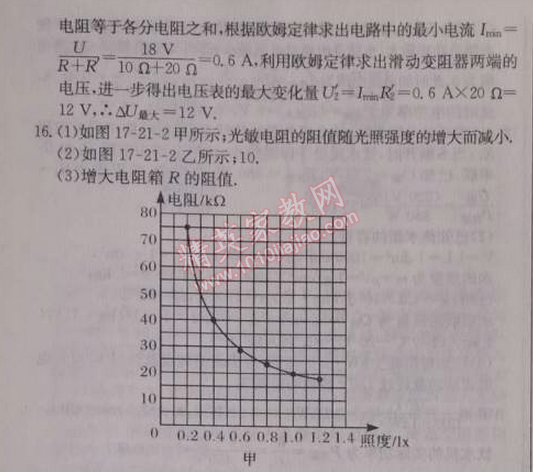 2014年啟東中學(xué)作業(yè)本九年級(jí)物理上冊(cè)人教版 21