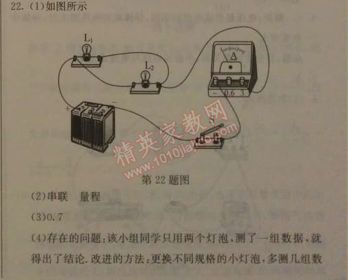 2014年1加1轻巧夺冠优化训练九年级物理上册人教版银版 第一学期期中测试题