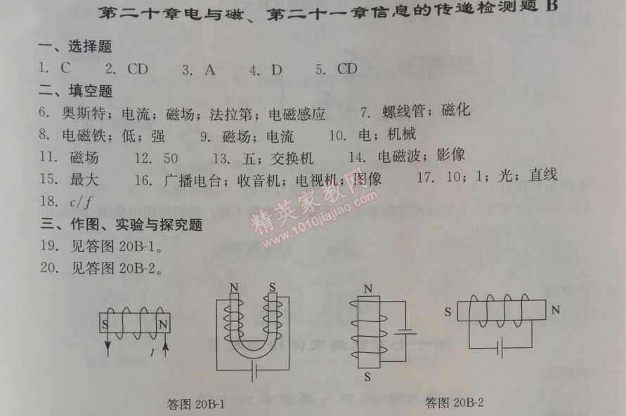 2014年學(xué)習(xí)探究診斷九年級(jí)物理上冊(cè)人教版 第二十章檢測(cè)題