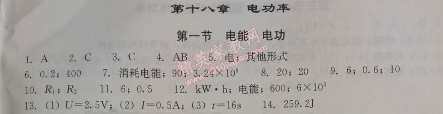 2014年學(xué)習(xí)探究診斷九年級(jí)物理上冊(cè)人教版 第十八章