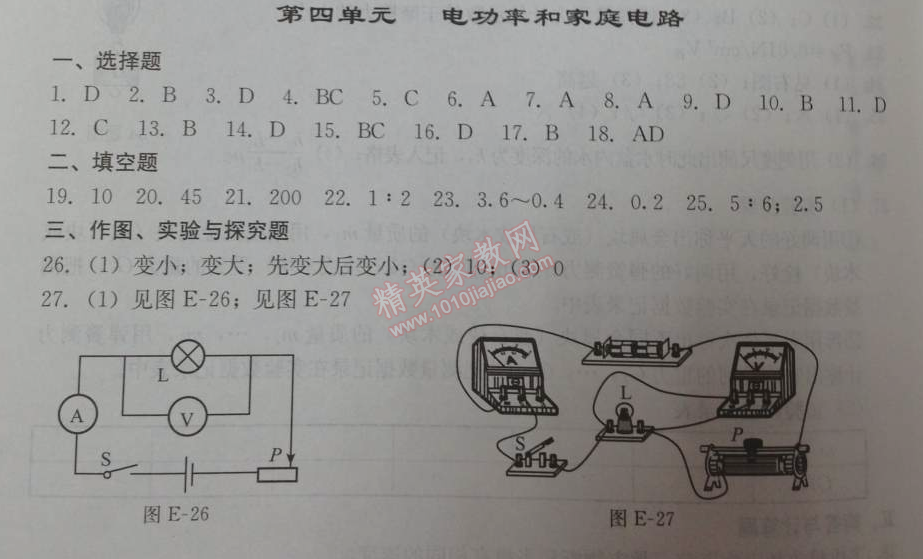 2014年学习探究诊断九年级物理下册人教版 第四单元