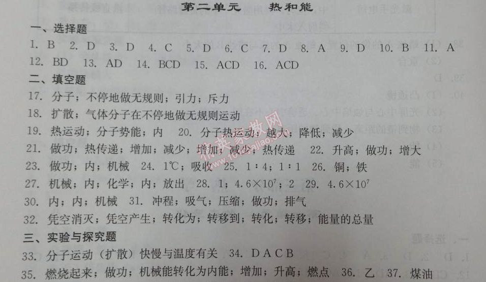 2014年学习探究诊断九年级物理下册人教版 第二单元