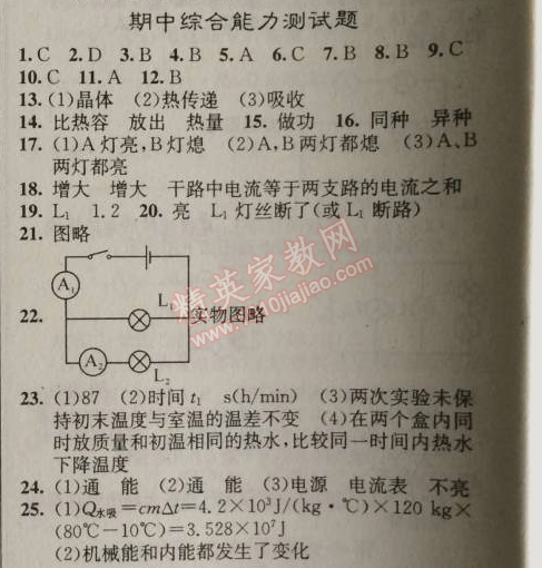 2014年原創(chuàng)新課堂九年級物理上冊人教版 期中綜合測試題