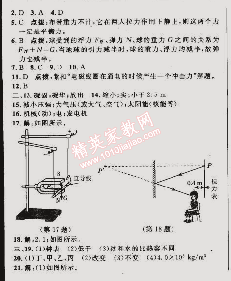 2015年綜合應(yīng)用創(chuàng)新題典中點(diǎn)九年級(jí)物理下冊(cè)人教版 中考模擬試題二