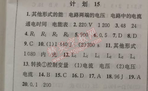 2015年期末寒假提優(yōu)計劃九年級物理國標蘇科版 計劃15