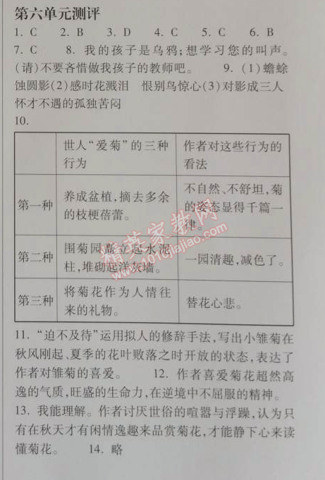 2014年长江作业本同步练习册八年级语文上册鄂教版 六单元测评