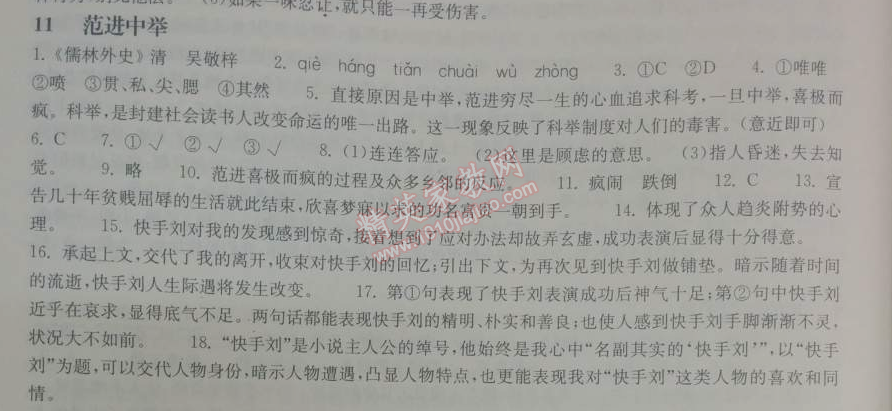 2014年长江作业本同步练习册九年级语文下册鄂教版 11、范进中举  （吴敬梓）　