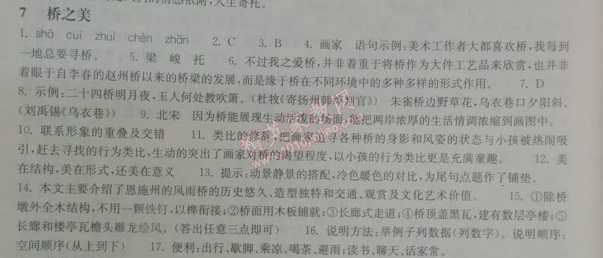 2014年长江作业本同步练习册九年级语文下册鄂教版 7、桥之美  （吴冠中）