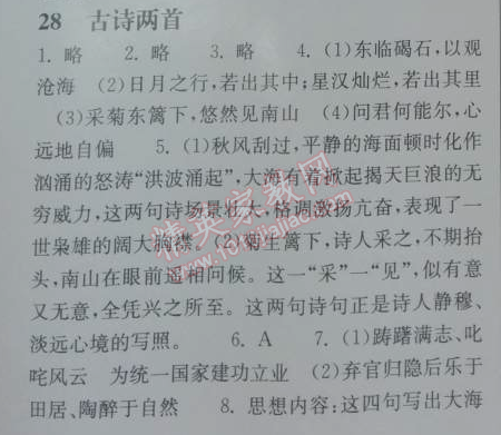 2014年长江作业本同步练习册七年级语文下册鄂教版 28、古诗二首