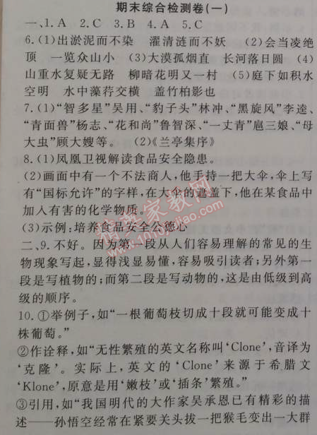 2015年金象教育U计划学期系统复习八年级语文寒假作业人教版 期末综合检测卷1