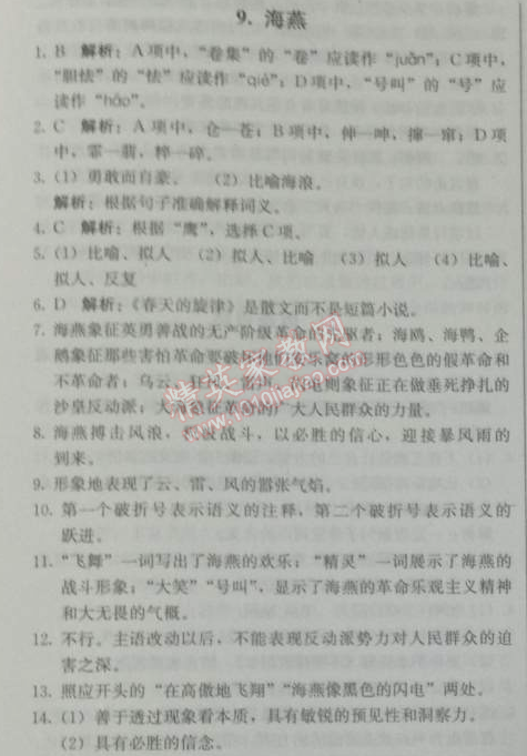 2014年1加1輕巧奪冠優(yōu)化訓(xùn)練八年級語文下冊人教版銀版 9、海燕（高爾基）