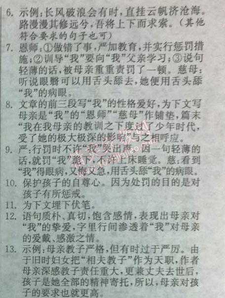 2014年實(shí)驗(yàn)班提優(yōu)訓(xùn)練八年級(jí)語(yǔ)文下冊(cè)人教版 2、我的母親（胡適）