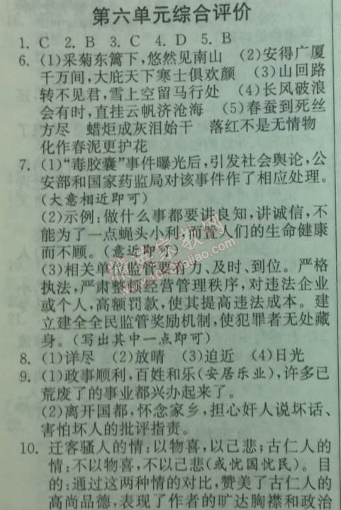 2014年實(shí)驗(yàn)班提優(yōu)訓(xùn)練八年級(jí)語(yǔ)文下冊(cè)人教版 綜合評(píng)價(jià)