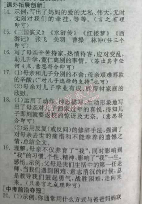 2014年實(shí)驗(yàn)班提優(yōu)訓(xùn)練八年級(jí)語(yǔ)文下冊(cè)人教版 2、我的母親（胡適）