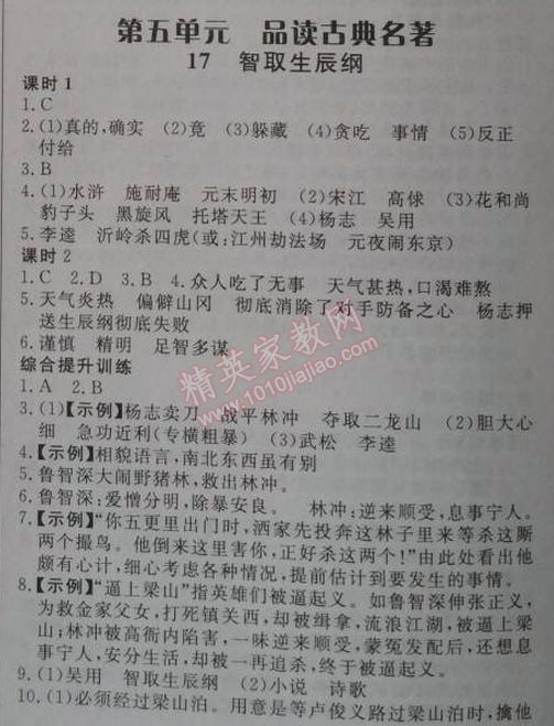 2014年高效課時通10分鐘掌控課堂九年級語文上冊人教版 17、智取生辰綱（施耐庵）