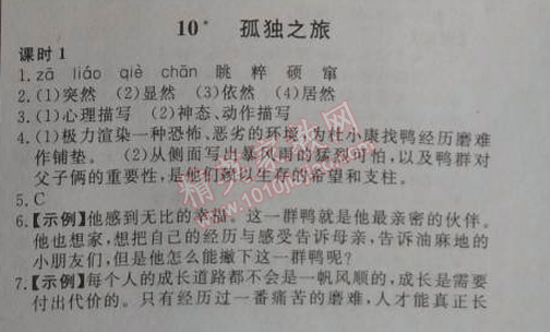 2014年高效課時(shí)通10分鐘掌控課堂九年級(jí)語文上冊(cè)人教版 10、孤獨(dú)之旅（曹文軒）