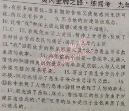 2014年黃岡金牌之路練闖考九年級語文上冊人教版 9、 故鄉(xiāng)（魯迅）