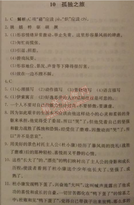 2014年1加1轻巧夺冠优化训练九年级语文上册人教版银版 10、孤独之旅（曹文轩）