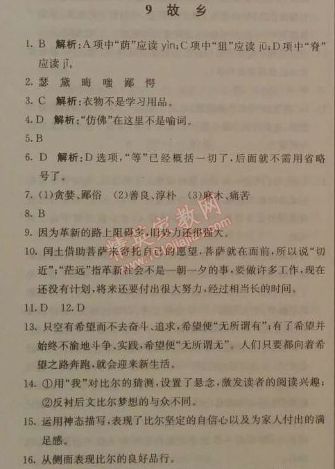 2014年1加1輕巧奪冠優(yōu)化訓(xùn)練九年級語文上冊人教版銀版 9、 故鄉(xiāng)（魯迅）