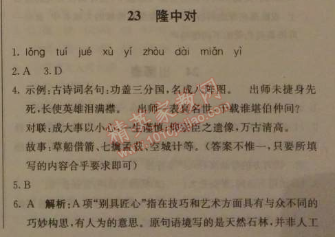 2014年1加1轻巧夺冠优化训练九年级语文上册人教版银版 23、隆中对（陈寿）