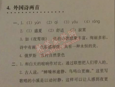 2014年人教金学典同步解析与测评九年级语文上册人教版 4. 外国诗两首