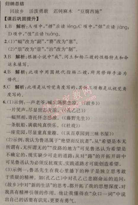 2014年同步導(dǎo)學(xué)案課時(shí)練九年級(jí)語(yǔ)文上冊(cè)人教版河北專版 9、 故鄉(xiāng)（魯迅）