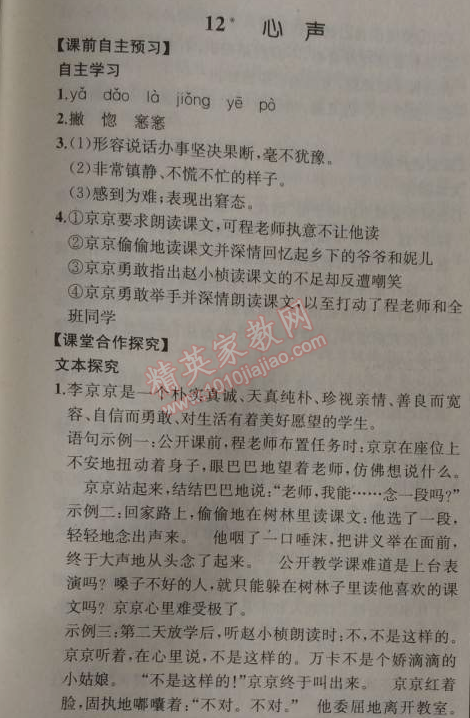 2014年同步導(dǎo)學(xué)案課時(shí)練九年級(jí)語(yǔ)文上冊(cè)人教版河北專版 12、心聲（黃蓓佳）